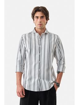 Snitch - White Stripes Full Sleeves Slim Casual Shirt for Men