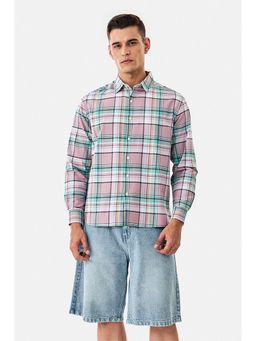 Snitch - Pastel Pink Plaid Full Sleeves Regular Casual Shirt for Men