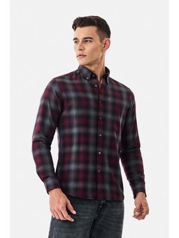 Snitch - Burgundy Plaid Full Sleeves Slim Casual Shirt for Men
