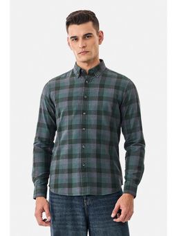 Snitch - Dark Green Checks Full Sleeves Slim Casual Shirt for Men