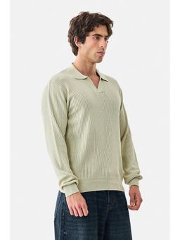 Snitch - Light Green Ribbed Full Sleeves Regular Casual Polo T-shirt for Men