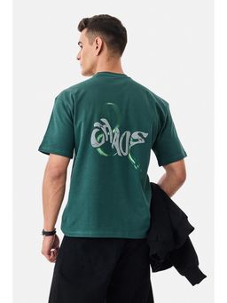 Snitch - Dark Green Printed Half Sleeves Oversized Casual T-shirt for Men