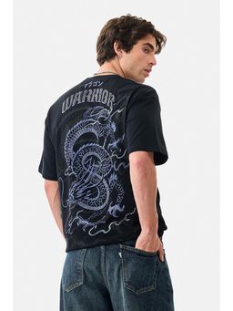 Snitch - Black Graphic Half Sleeves Oversized Casual T-shirt for Men