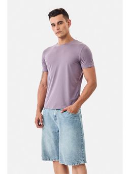 Snitch - Lavender Solid Half Sleeves Regular Casual T-shirt for Men