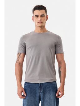 Snitch - Grey Solid Half Sleeves Regular Casual T-shirt for Men
