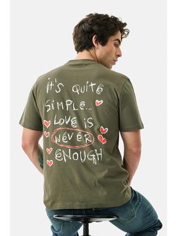 Snitch - Olive Typography Half Sleeves Regular Casual T-shirt for Men