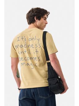 Snitch - Beige Typography Half Sleeves Regular Casual T-shirt for Men
