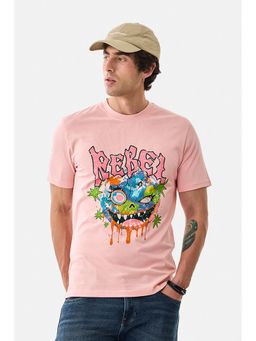 Snitch - Light Pink Graphic Half Sleeves Regular Casual T-shirt for Men