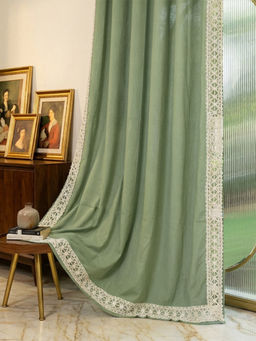 Urban Space - Green Cotton Lace Trim Window Curtain