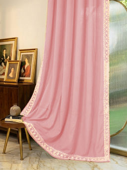 Urban Space - Pink Cotton Lace Trim Window Curtain