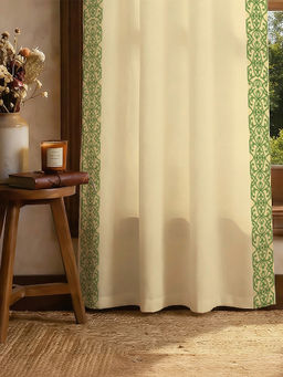 Urban Space - Beige Cotton Embroidered Lace Window Curtain