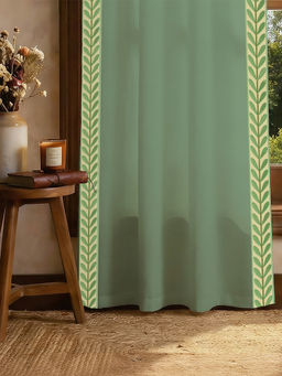 Urban Space - Green Leaves Cotton Embroidered Lace Window Curtain