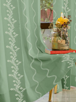Urban Space - Solara Sage Green Cotton Embroidered Window Curtain