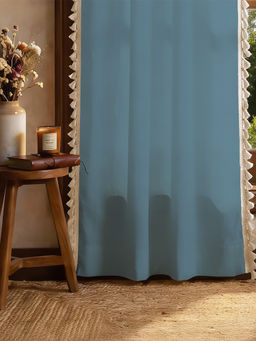 Urban Space - Dusty Blue Cotton Tassels Window Curtain