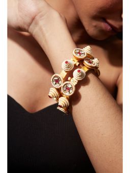 VIVINIA By Vidhi Mehra - Gold Plated Red Kundan Polki Womens Bangles