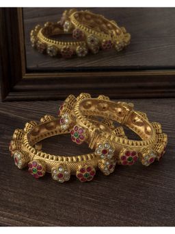 VIVINIA By Vidhi Mehra - Gold Plated Red Synthetic Stone Womens Bangles