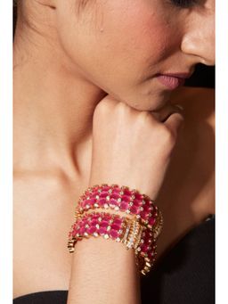 VIVINIA By Vidhi Mehra - Isvaraah Gold Plated Pink Womens Kundan Polki Bangles