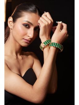 VIVINIA By Vidhi Mehra - Gold Plated Green Womens Kundan Polki Bangles