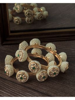 VIVINIA By Vidhi Mehra - Gold Plated Green Beads Womens Bangles