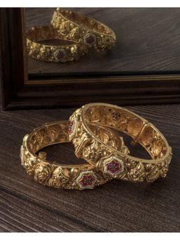 VIVINIA By Vidhi Mehra - Gold Plated Pink Temple Womens Bangles