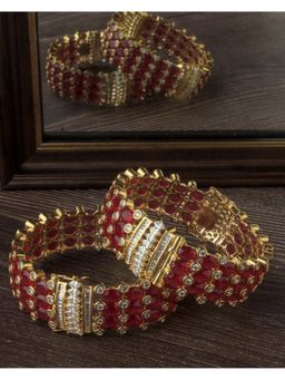 VIVINIA By Vidhi Mehra - Gold Plated Red Synthetic Stone Womens Bangles