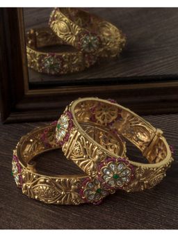 VIVINIA By Vidhi Mehra - Gold Plated Pink Temple Womens Bangles