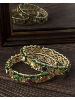 VIVINIA By Vidhi Mehra - Gold Plated Multi Colored Kundan Polki Womens Bangles