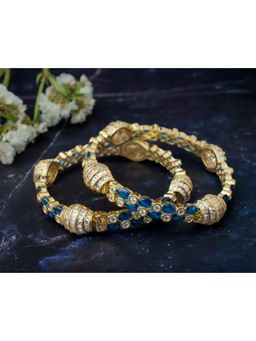 VIVINIA By Vidhi Mehra - Zia Gold Plated Blue Womens Kundan Polki Bangles