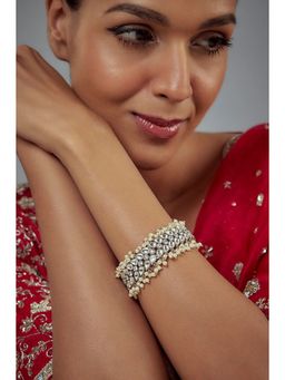 VIVINIA By Vidhi Mehra - Burgundy Gold Plated White Kundan Polki Womens Bracelet