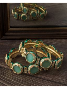VIVINIA By Vidhi Mehra - Gold Plated Green Kundan Polki Womens Bangles