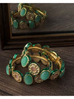 VIVINIA By Vidhi Mehra - Gold Plated Green Kundan Polki Womens Bangles