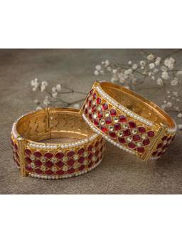 VIVINIA By Vidhi Mehra - Gold Plated Red Womens Kundan Polki Bangles