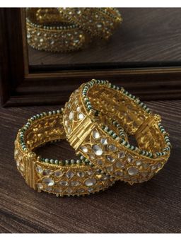 VIVINIA By Vidhi Mehra - Gold Plated Green Kundan Polki Womens Bangles