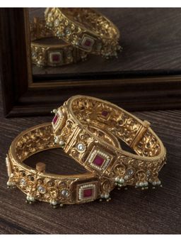 VIVINIA By Vidhi Mehra - Gold Plated Pink Temple Womens Bangles