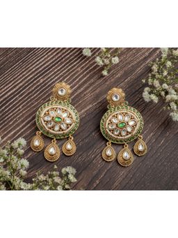 VIVINIA By Vidhi Mehra - Isvaraah 2.0 Gold Plated Green Womens Drop Earrings