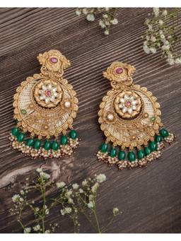VIVINIA By Vidhi Mehra - Isvaraah 2.0 Gold Plated Green Womens Drop Earrings