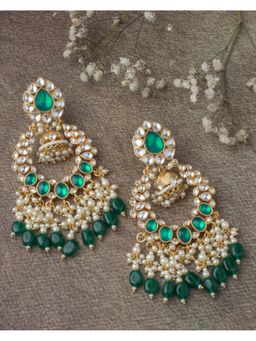 VIVINIA By Vidhi Mehra - Gold Plated Green Womens Kundan Polki Earrings