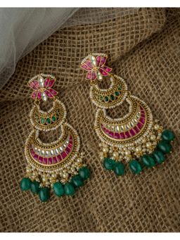 VIVINIA By Vidhi Mehra - Gold Plated Green Womens Synthetic Stone Earrings