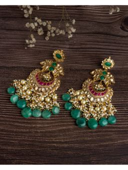 VIVINIA By Vidhi Mehra - Gold Plated Green Womens Dangler Earrings