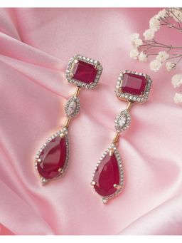 VIVINIA By Vidhi Mehra - Gold Plated Red Womens Zircon Drop Earrings