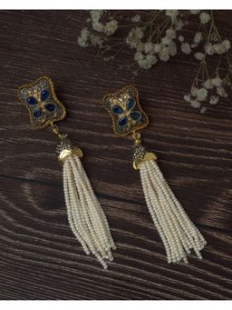 VIVINIA By Vidhi Mehra - Gold Plated Blue Womens Tassel Earrings