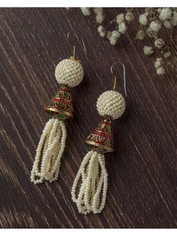 VIVINIA By Vidhi Mehra - Gold Plated White Womens Beaded Tassel Earrings