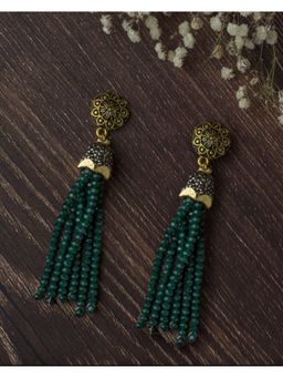 VIVINIA By Vidhi Mehra - Gold Plated Green Womens Beaded Tassel Earrings