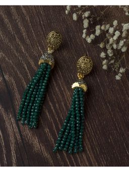 VIVINIA By Vidhi Mehra - Gold Plated Green Womens Beaded Tassel Earrings