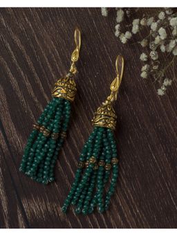 VIVINIA By Vidhi Mehra - Gold Plated Green Womens Beaded Tassel Earrings