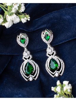 VIVINIA By Vidhi Mehra - Zia Silver Plated Green Womens Zircon Earrings