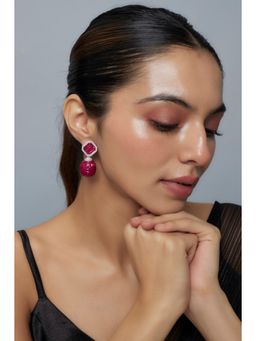 VIVINIA By Vidhi Mehra - Zia Silver Plated Pink Womens Zircon Dangler Earrings