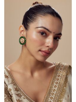 VIVINIA By Vidhi Mehra - Florence Gold Plated Green Womens Kundan Polki Stud Earrings