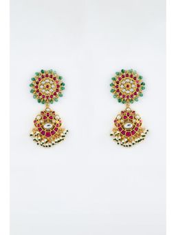 VIVINIA By Vidhi Mehra - Morpankh Gold Plated Multicolored Womens Kundan Polki Dangler Earrings