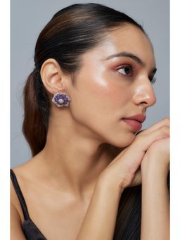 VIVINIA By Vidhi Mehra - Florence Silver Plated Purple Womens Zircon Stud Earrings